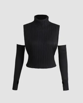 Arcane Ribbed High Neck Top with Gloves