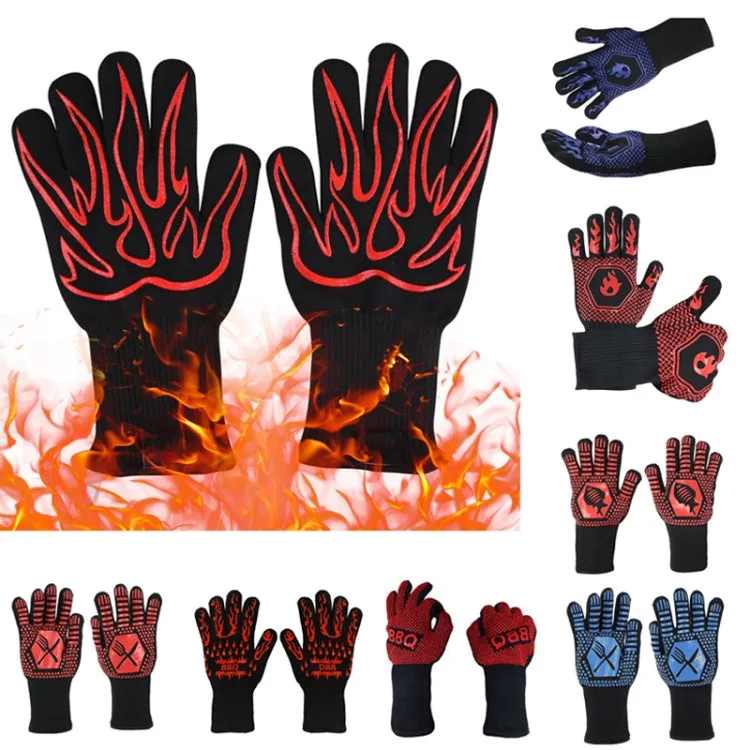 1 Pair High Temperature Resistant Silicone BBQ Gloves  Anti-Scalding Gloves(Middle Flame Blue)