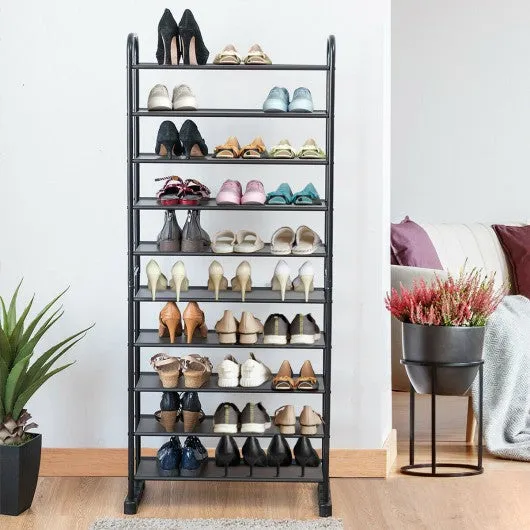 10-Tier Metal Frame Shoe Rack Space-saving Shoe Organizer