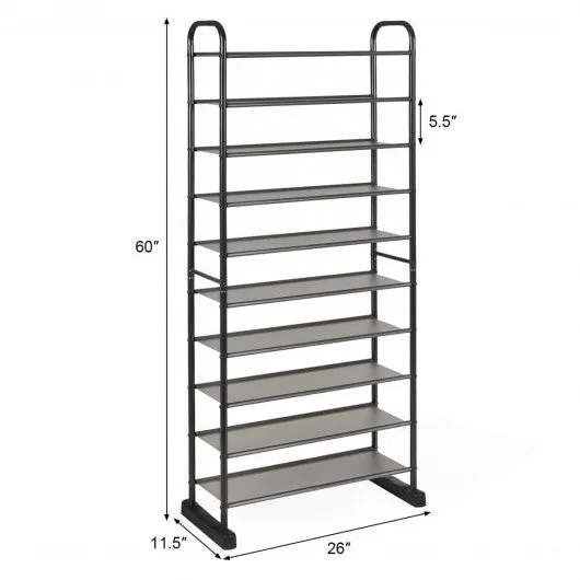 10-Tier Metal Frame Shoe Rack Space-saving Shoe Organizer