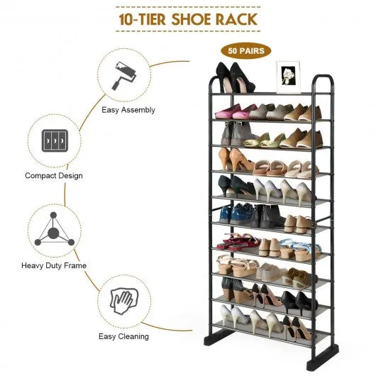 10-Tier Metal Frame Shoe Rack Space-saving Shoe Organizer