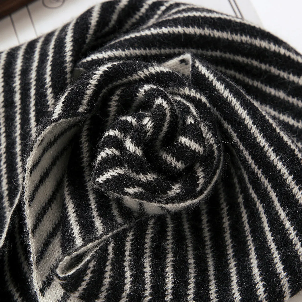 100% Cashmere Striped Knit Scarves