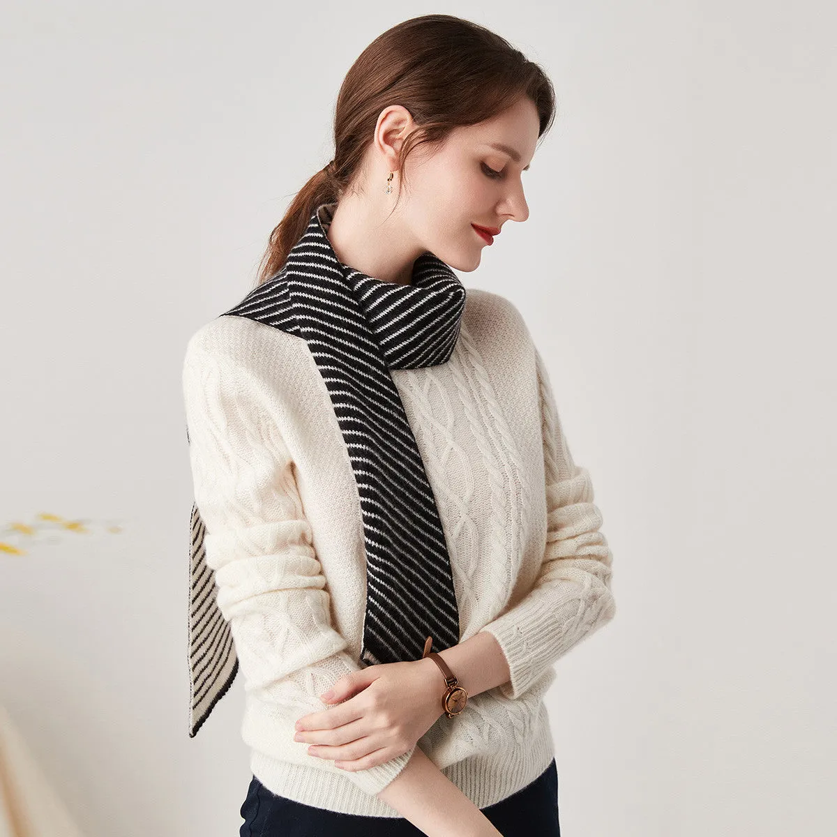 100% Cashmere Striped Knit Scarves