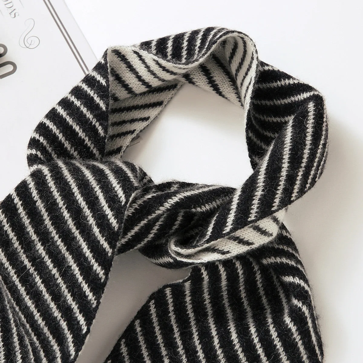 100% Cashmere Striped Knit Scarves