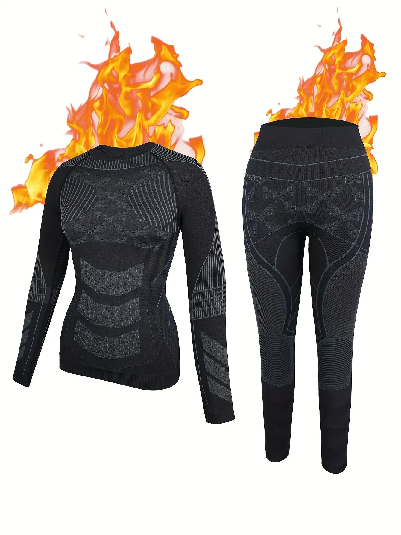 2-Piece Womens Thermal Underwear Set - Moisture-Wicking Compression Base Layers for Warmth, Long Sleeves Top and Leggings Suit - Ideal for Skiing and Winter Activewear