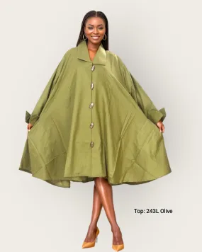 243 - Women  Mid Length Coat Dress / Blouse - Olive