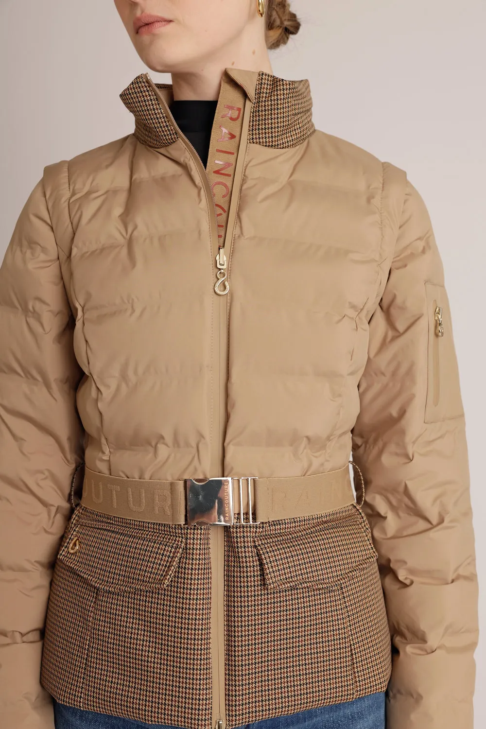 3-in-1 Down Jacket & Bodywarmer 2.0 - Beige-Houndstooth