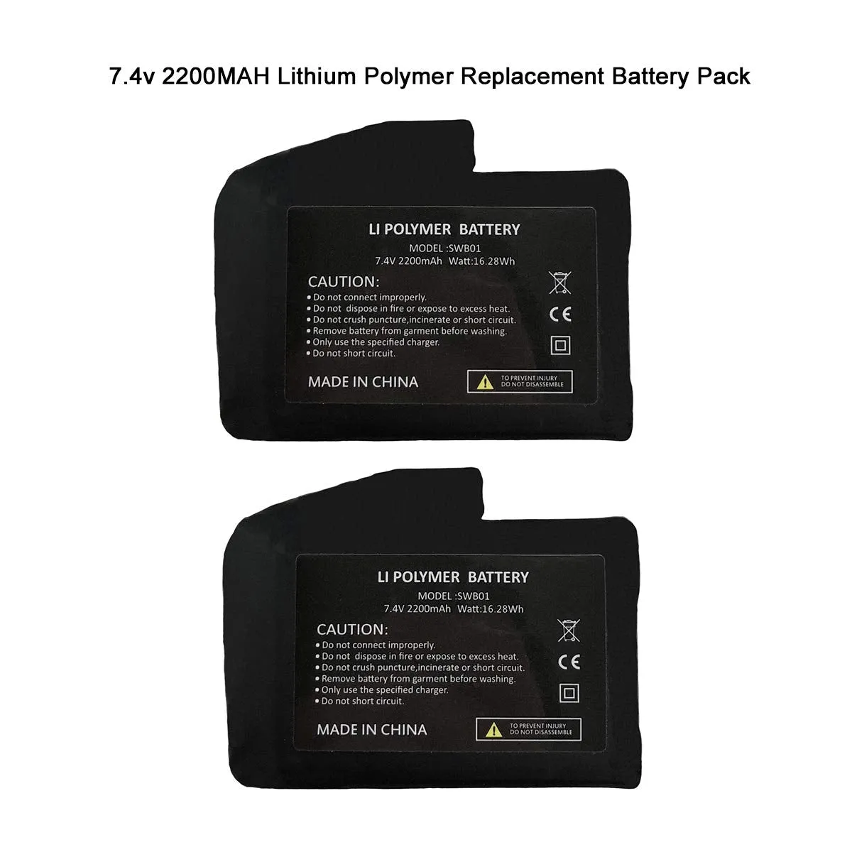 7.4 Volt 2200mAh Rechargeable Li-ion Battery For Heated Gloves Or Socks