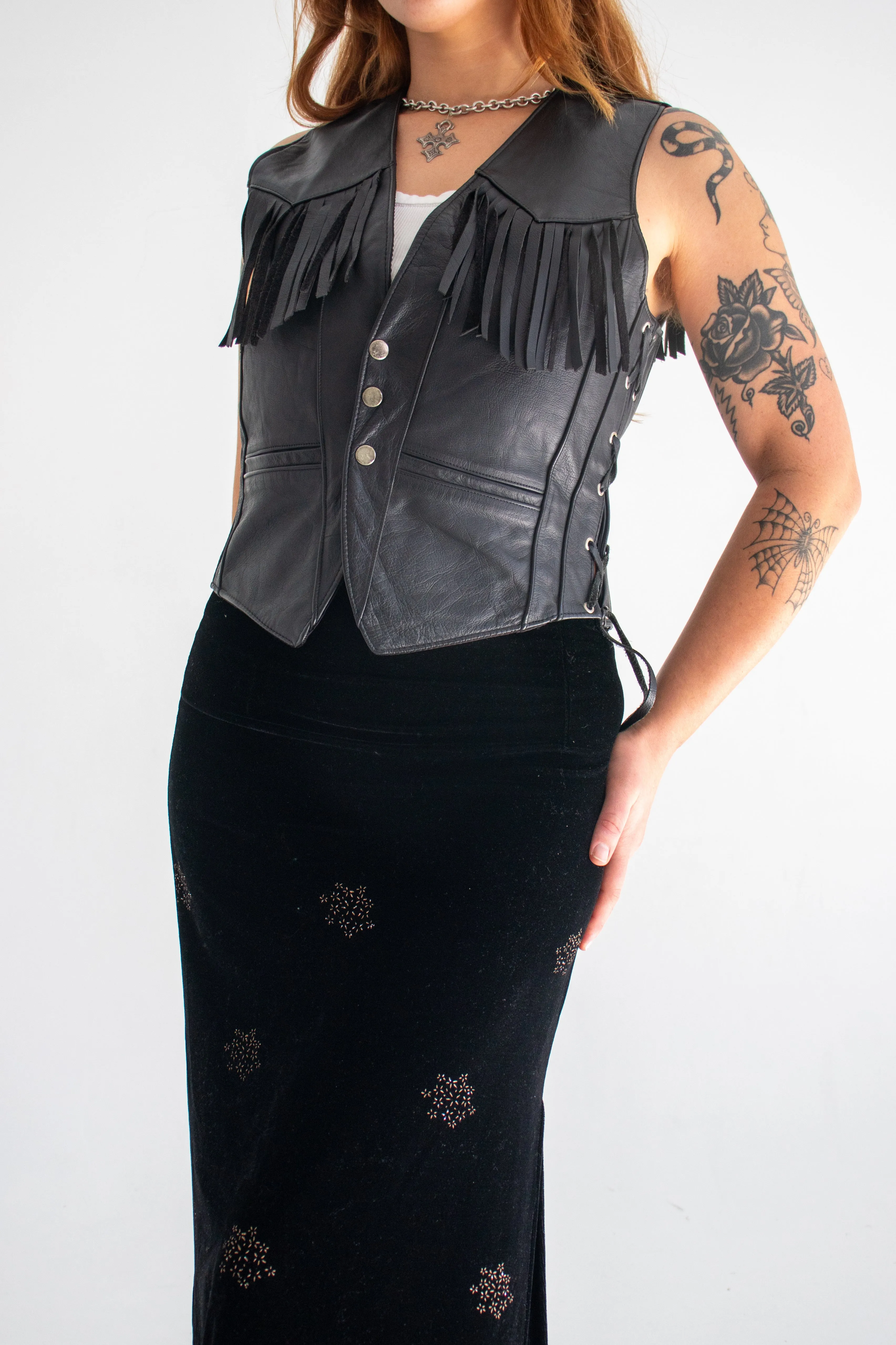 90s Leather Tassel Vest