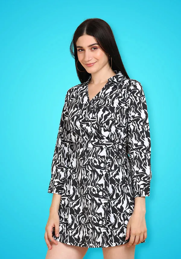 A-Line Black & White Women's Work  Dress