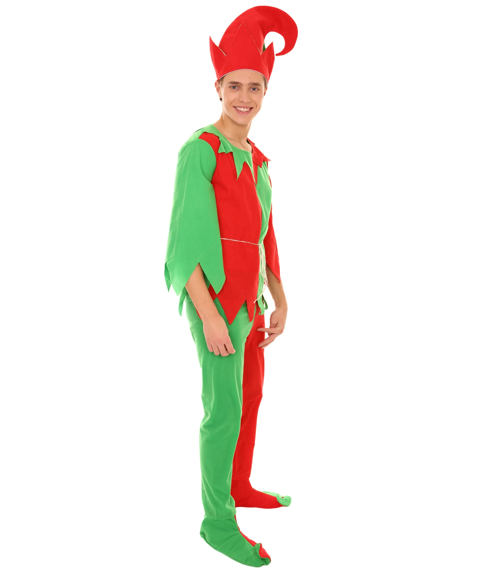 Adult Men's Santa's Sidekick Christmas Costume | Red and Green Halloween and Xmas Costume