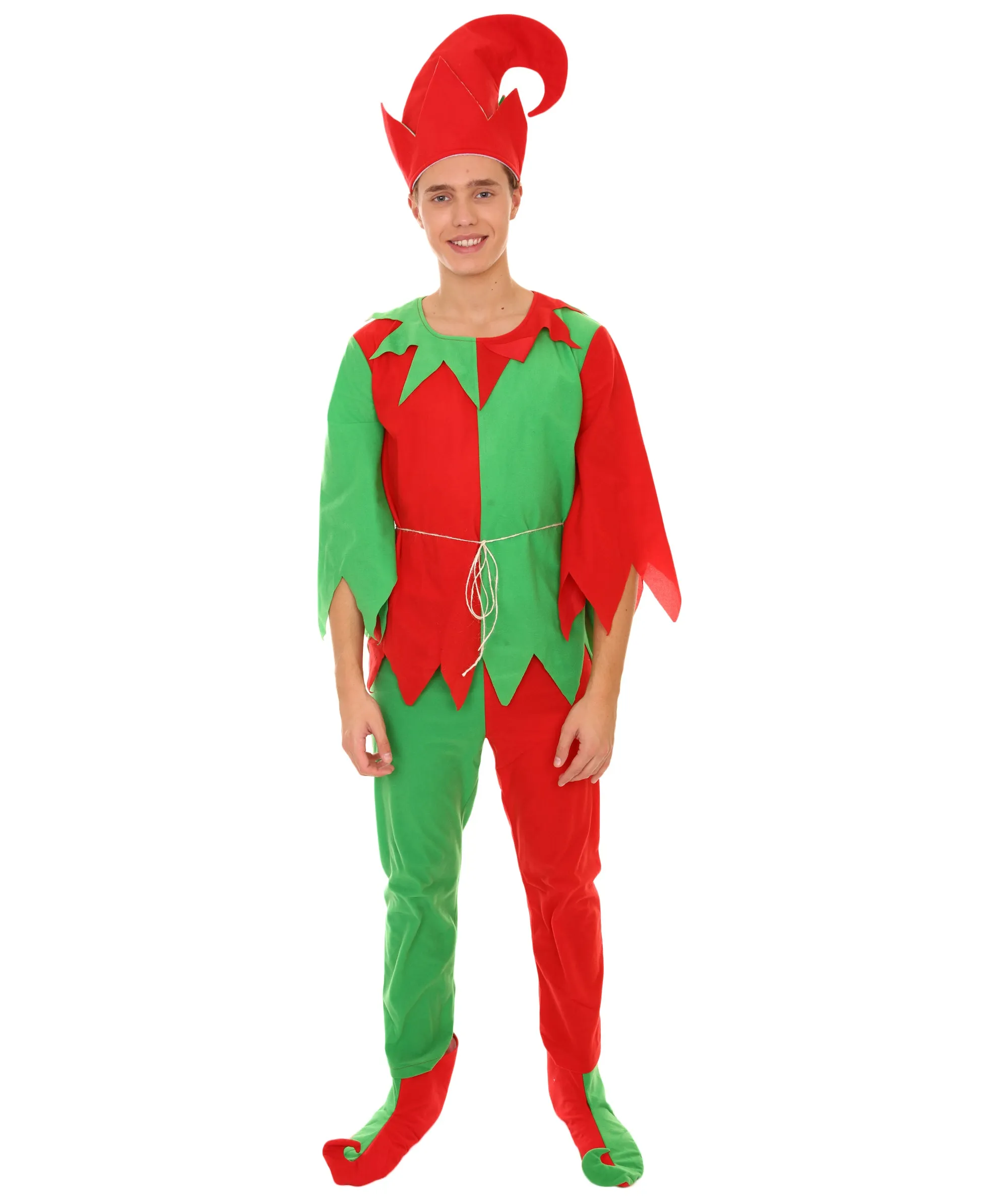 Adult Men's Santa's Sidekick Christmas Costume | Red and Green Halloween and Xmas Costume