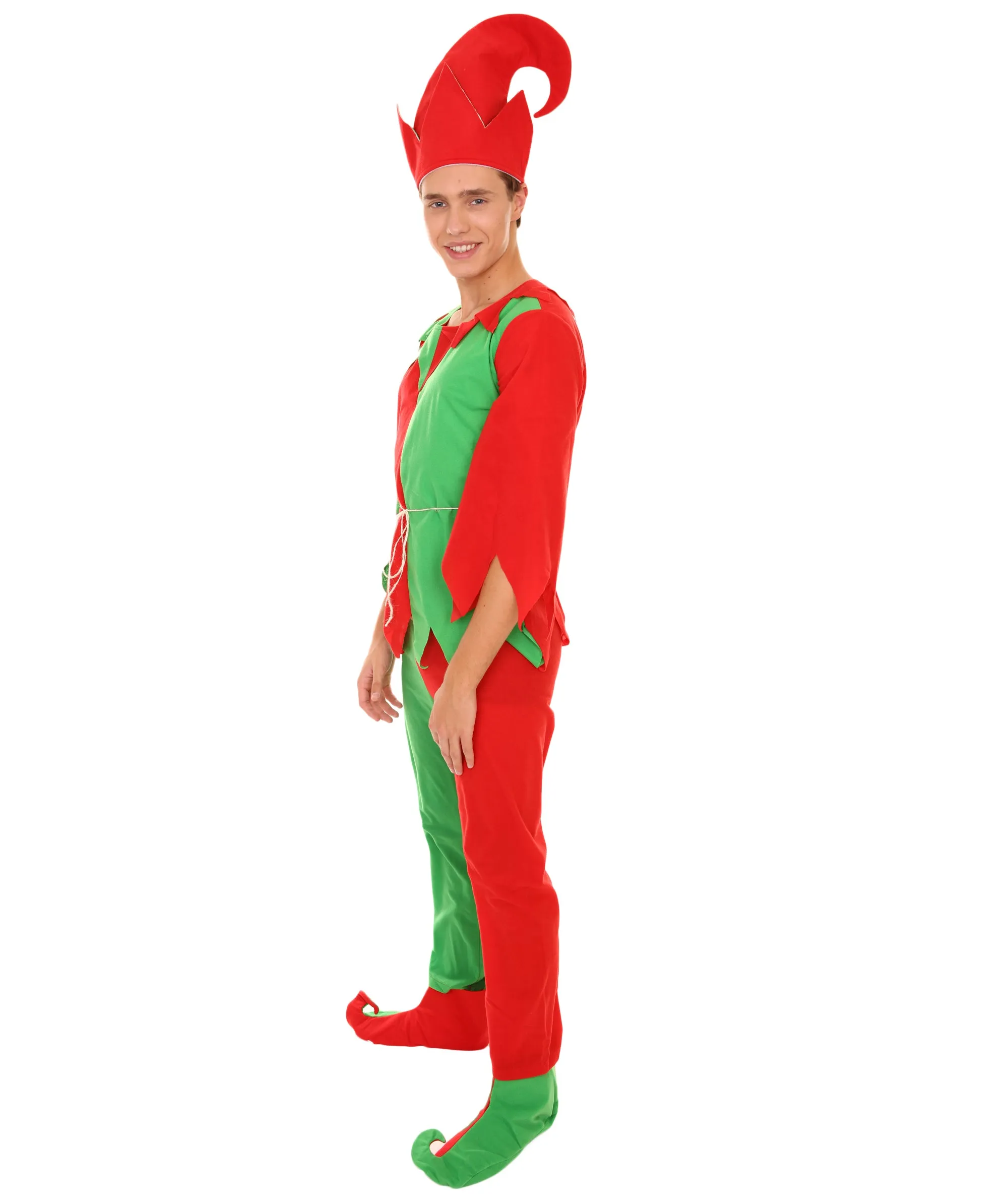 Adult Men's Santa's Sidekick Christmas Costume | Red and Green Halloween and Xmas Costume