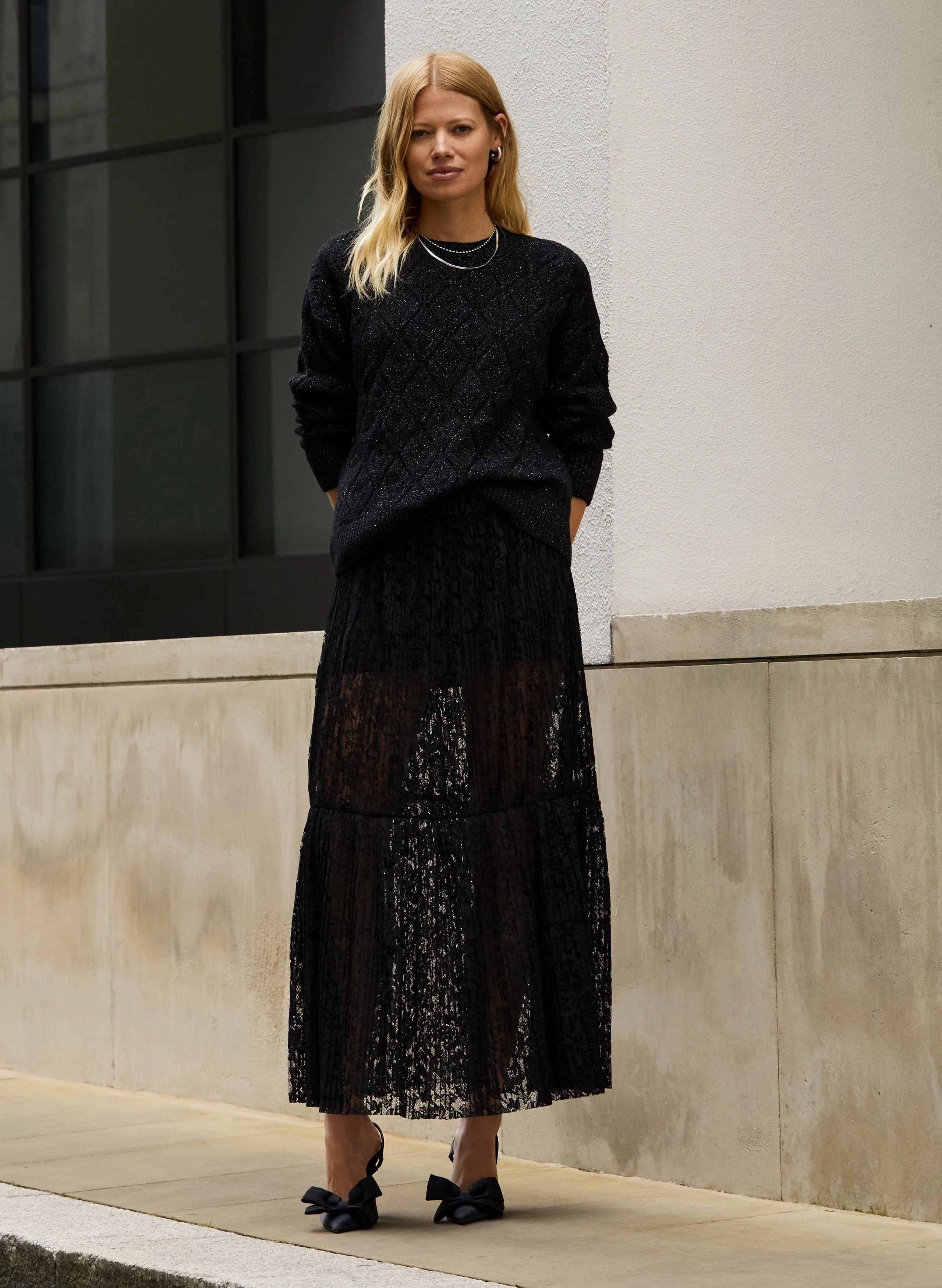 Alice Recycled Lace Midi Skirt | Caviar Black