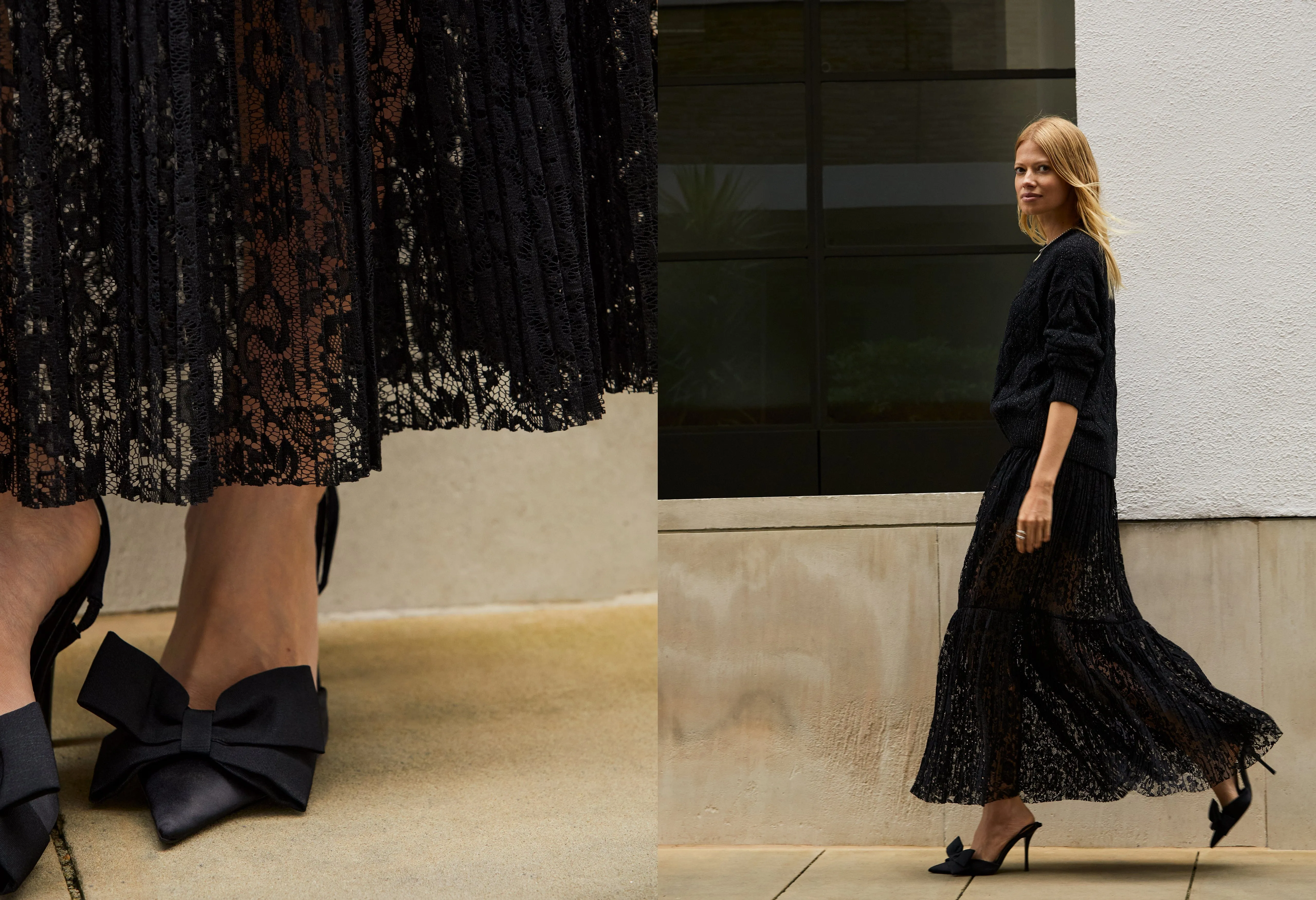 Alice Recycled Lace Midi Skirt | Caviar Black