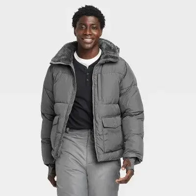 All In Motion Men's Winter Hooded Wind-Resistant Heavyweight Puffer Jacket