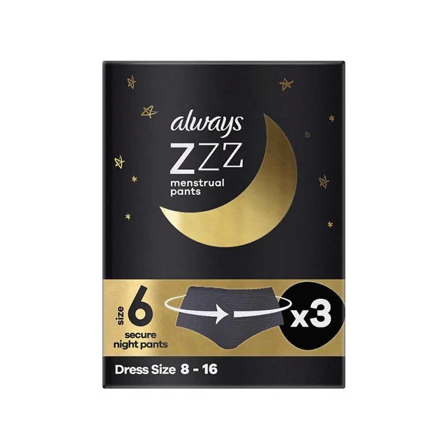 Always ZZZs Overnight Disposable Period Underwear Size 6 (3 Pack)