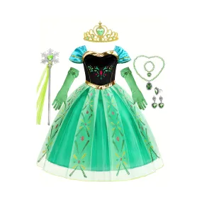 Anime Movie Character Cosplay Costume & Accessories, Girl's Velvet Mesh Stitching A-line Dress, Kid's Dress Up Outfits For Party Birthday Performance, As Gift