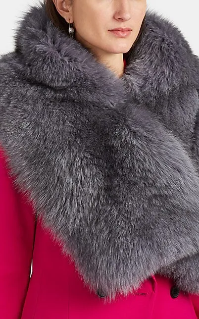 Arabella Blue Fox Fur Scarf Pearl Grey