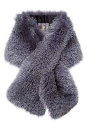 Arabella Blue Fox Fur Scarf Pearl Grey