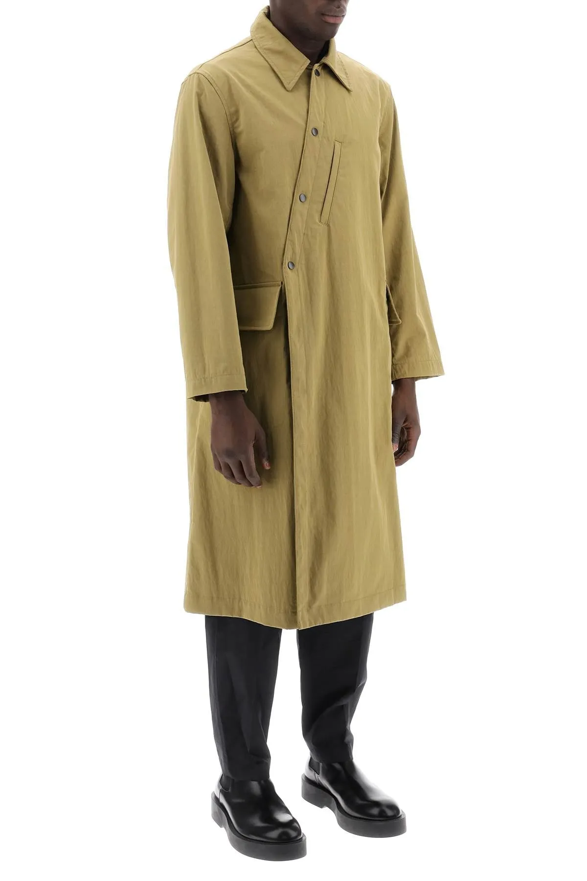 asymmetric buttoned trench coat