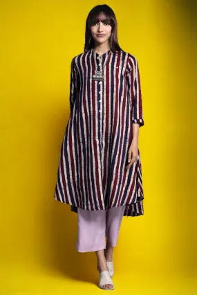 asymmetrical hemline button down tunic - mauve mirage & chic stripes