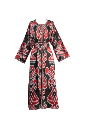 Athens Silk Ikat Coat - Black, Red