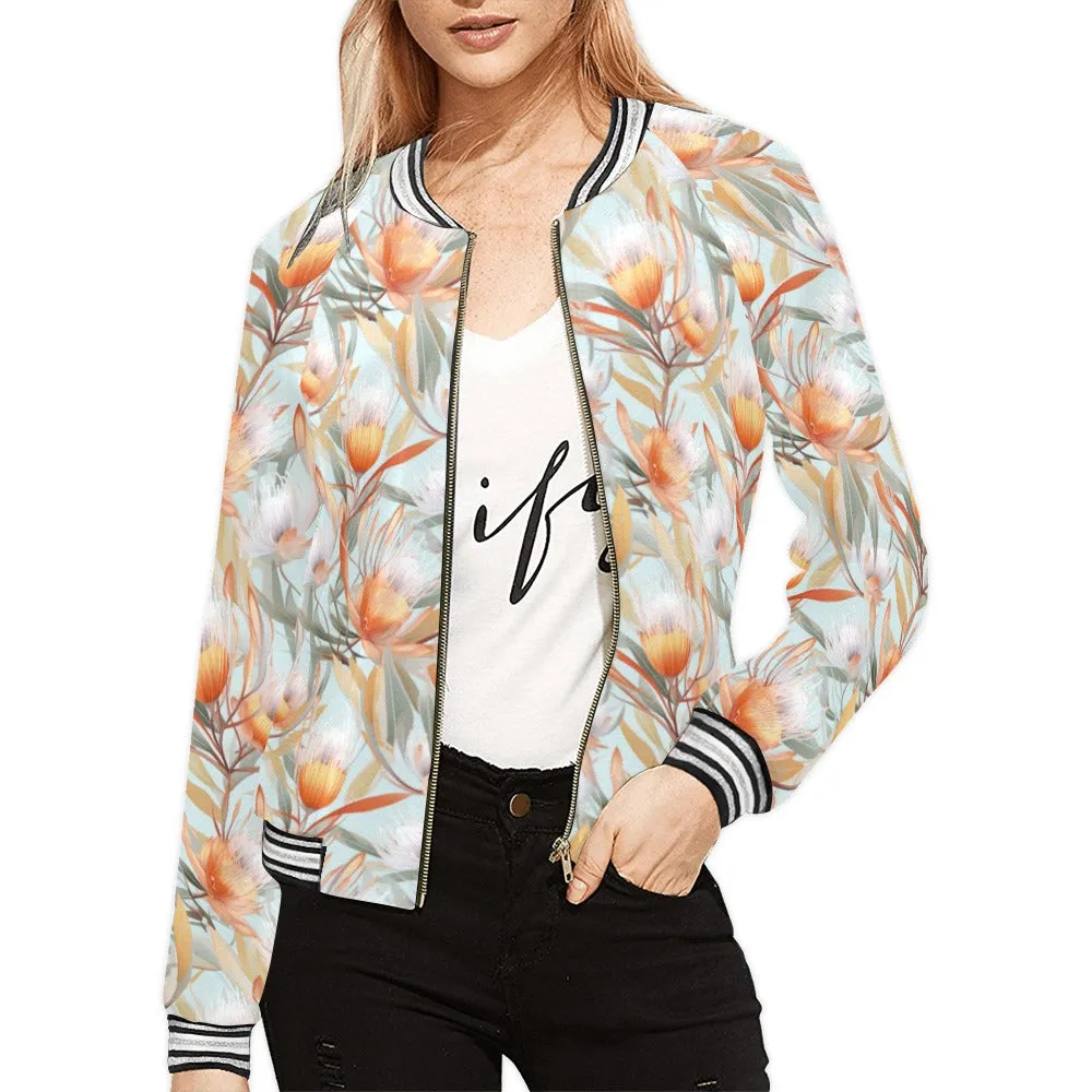 Australian Floral Green Bomber Jacket for Women