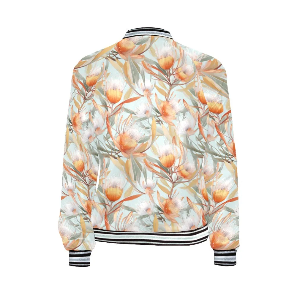 Australian Floral Green Bomber Jacket for Women