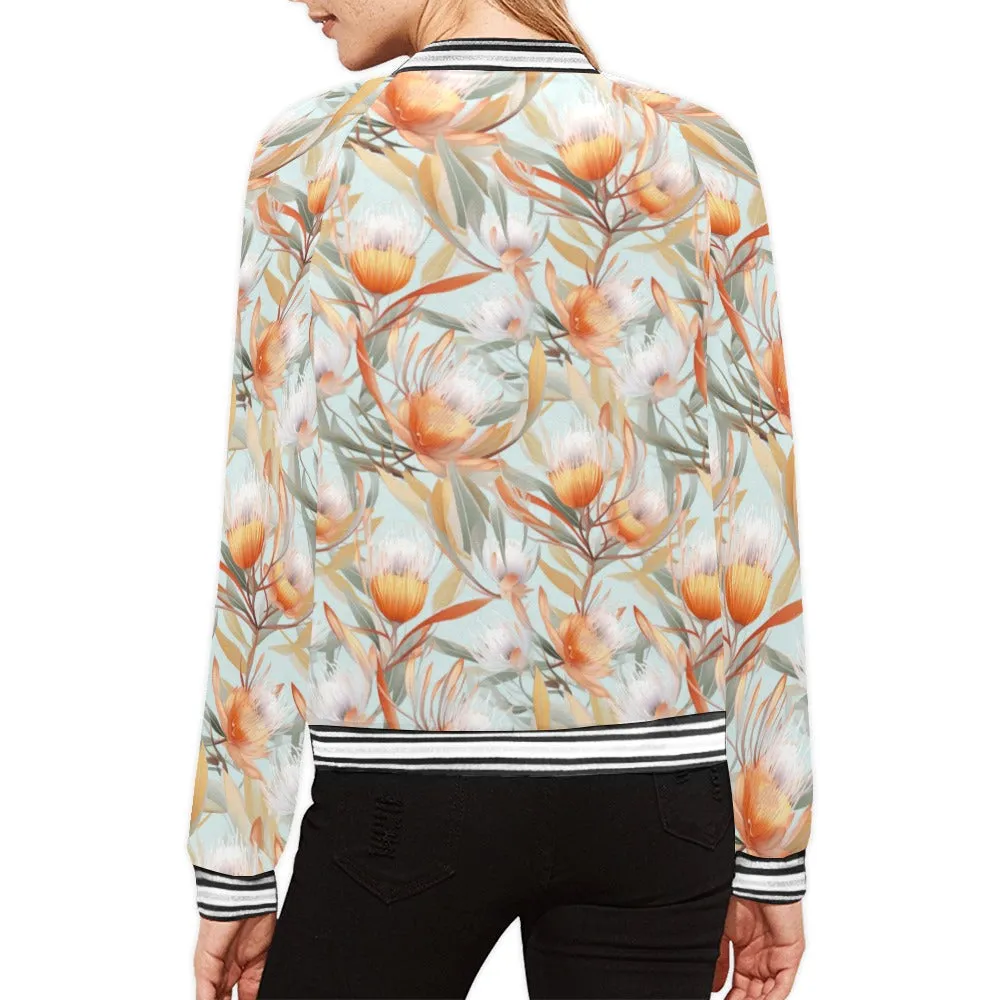 Australian Floral Green Bomber Jacket for Women