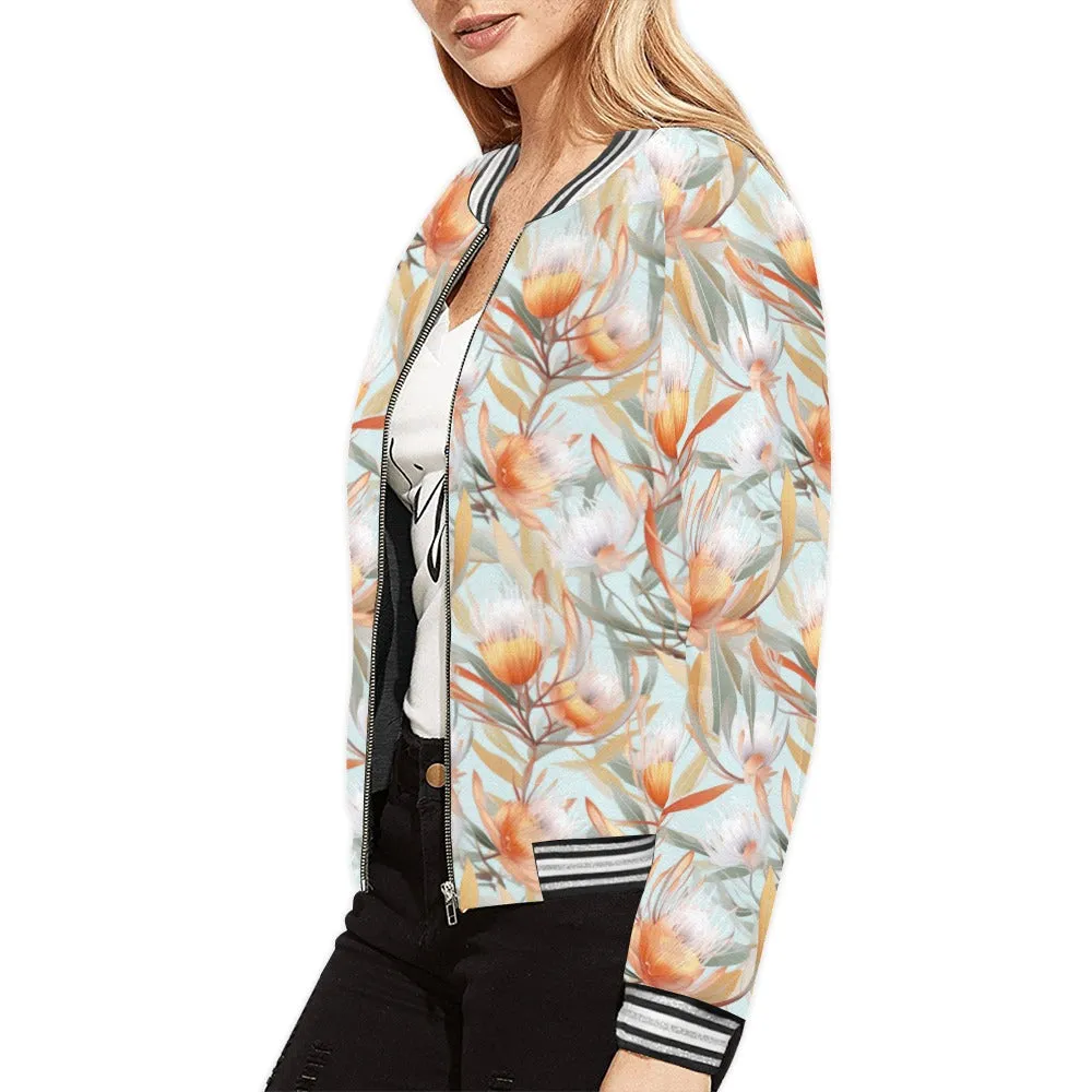 Australian Floral Green Bomber Jacket for Women