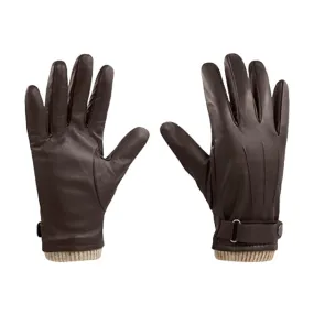 Autumn And Winter Padded Leather Gloves Business Simple Outdoor Sports Warm Gloves, Size: L(Brown)