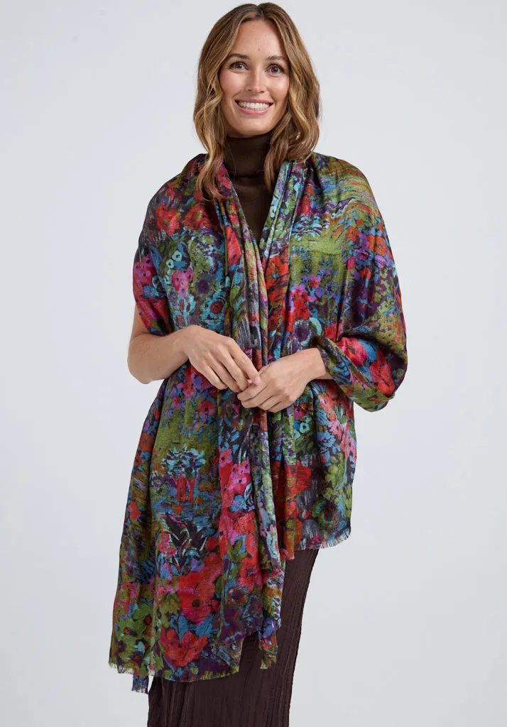 Autumn Oversized Floral Printed Scarf In Multi