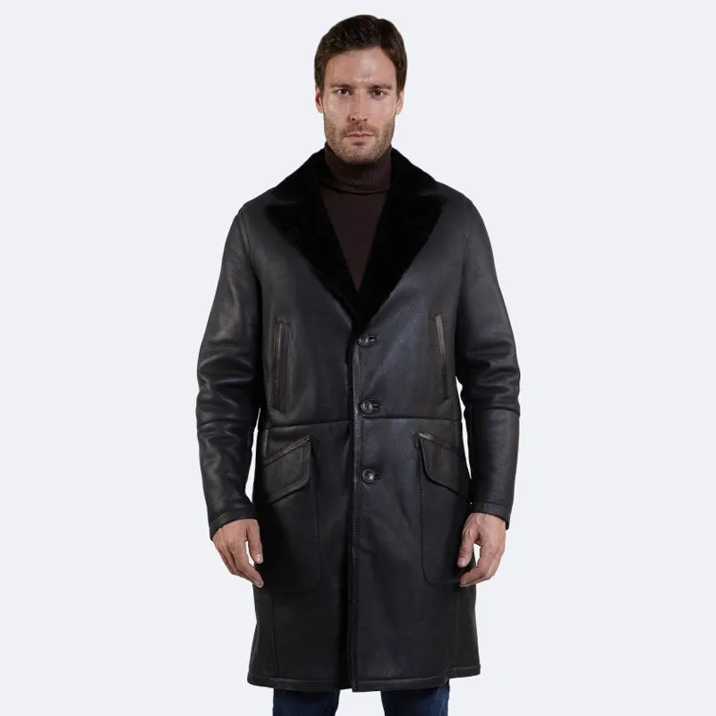 Best Genuine Shearling Scott Sheepskin Dark Gray Coat