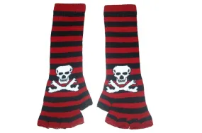 Black and Red Skull Arm Length Fingerless Gloves