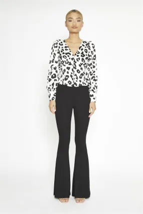 Black-Rib High-Waisted Flared-Trousers