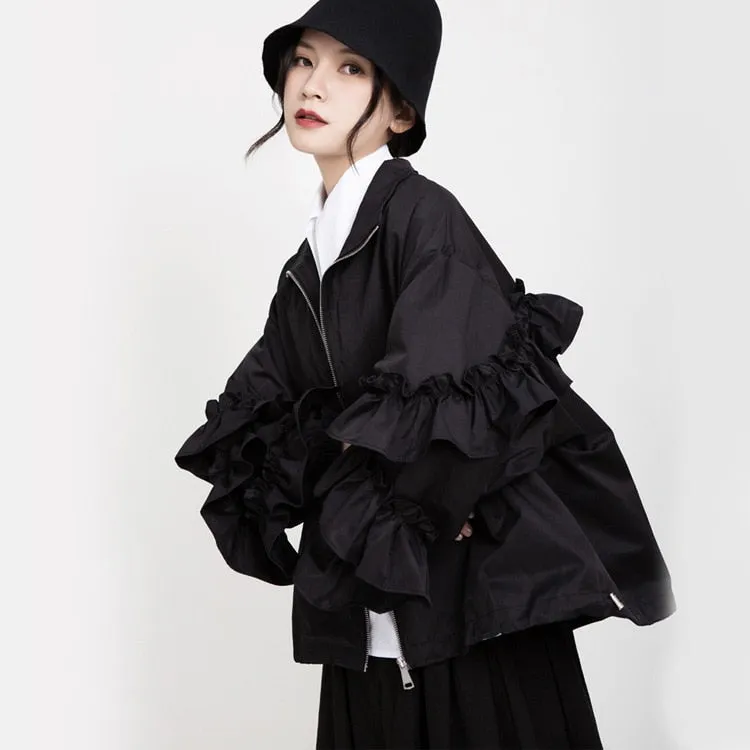 Black Ruffle Jacket Women's