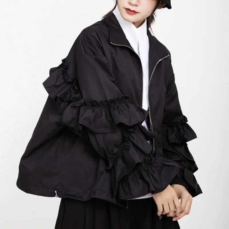 Black Ruffle Jacket Women's