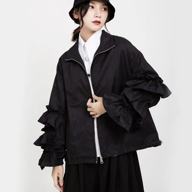 Black Ruffle Jacket Women's