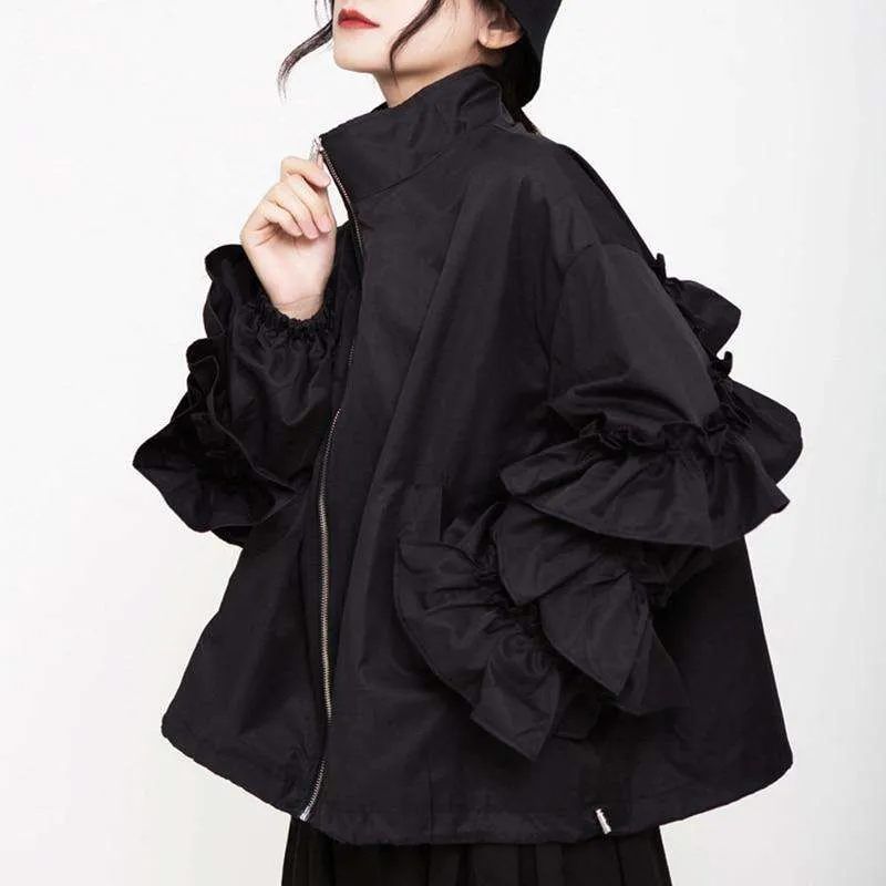 Black Ruffle Jacket Women's