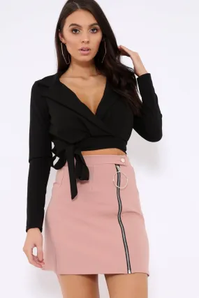 Black Tie Belt Blazer Top - Liyla