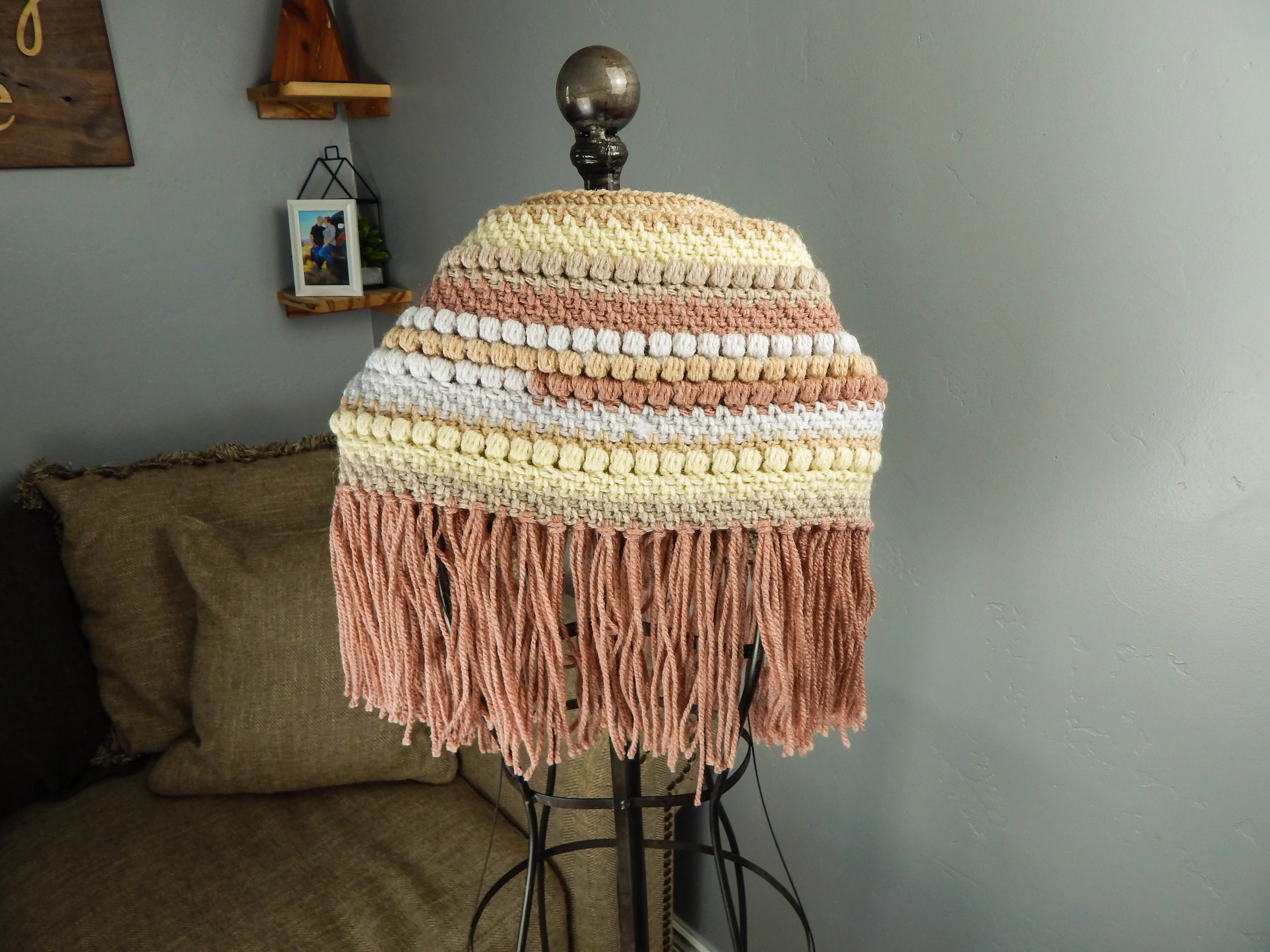 Bobble Scarf with Fringe in Brick/Tan