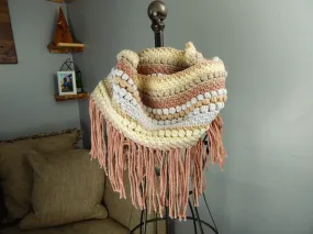 Bobble Scarf with Fringe in Brick/Tan