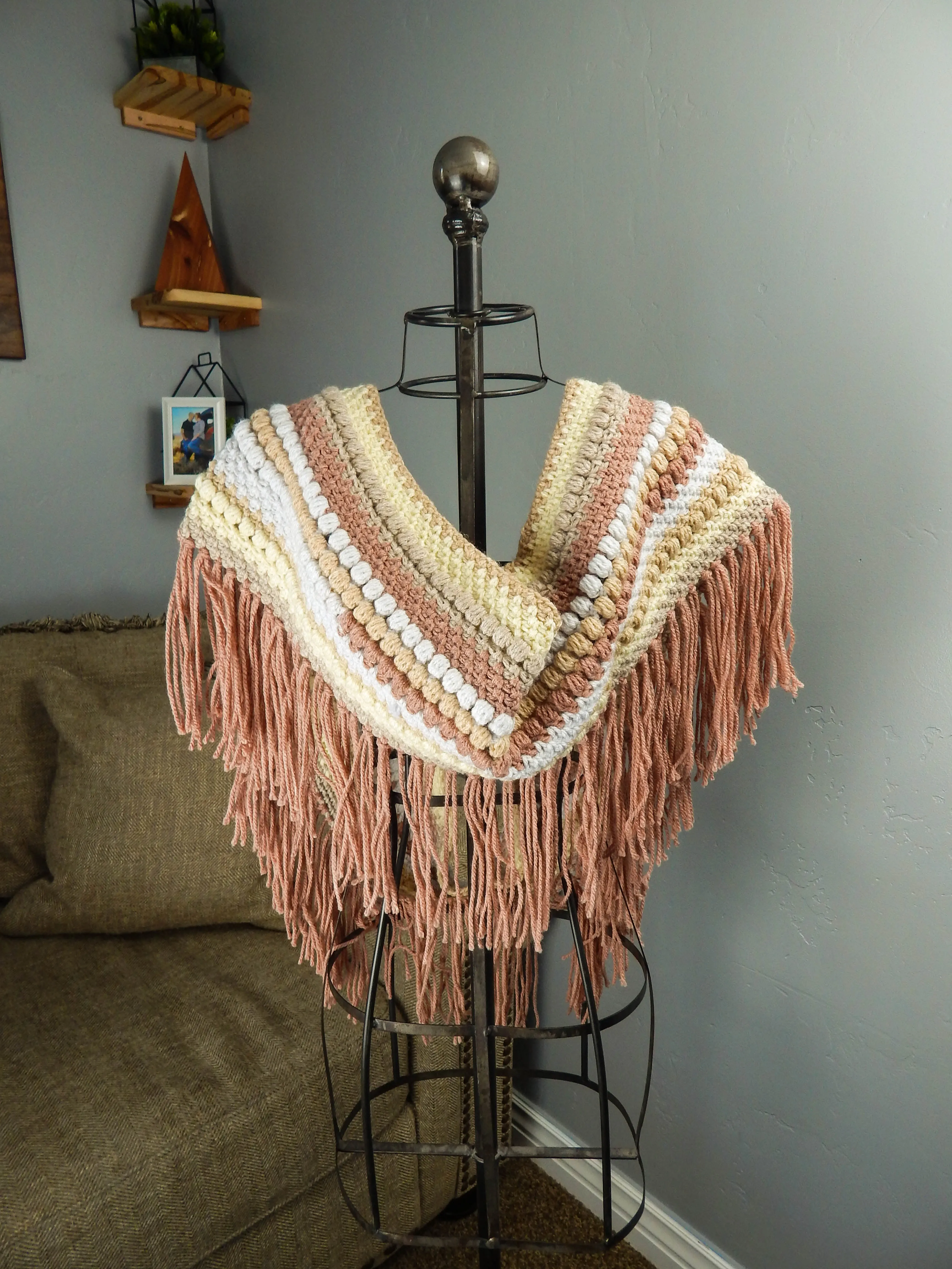 Bobble Scarf with Fringe in Brick/Tan