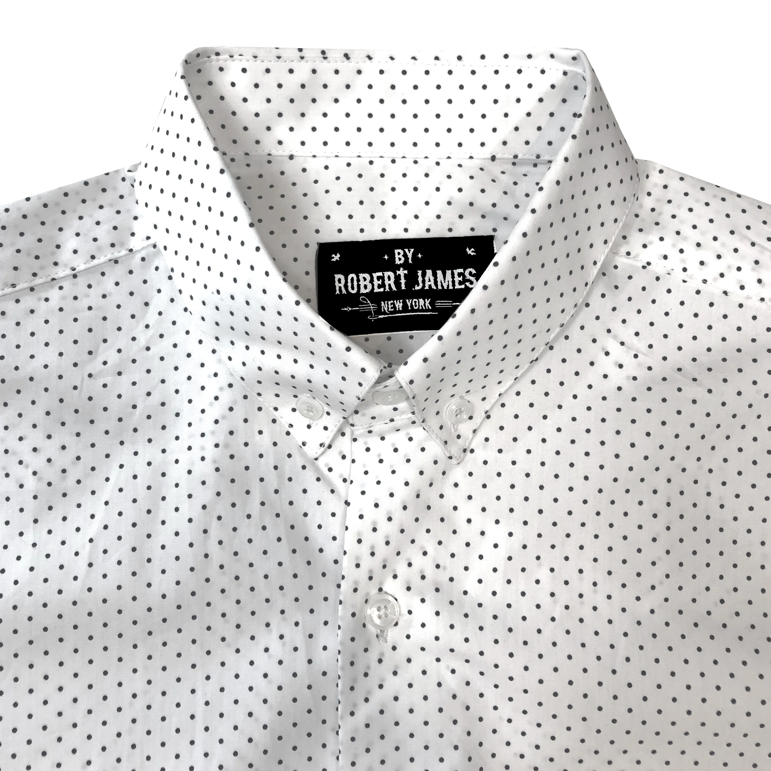 Bond - MOD BUTTON DOWN COTTON WHITE POLKA DOT SHIRT - IN STOCK - XL