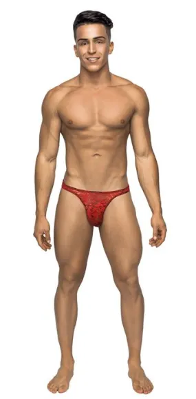 BONG THONG STRETCH LACE RED L/XL