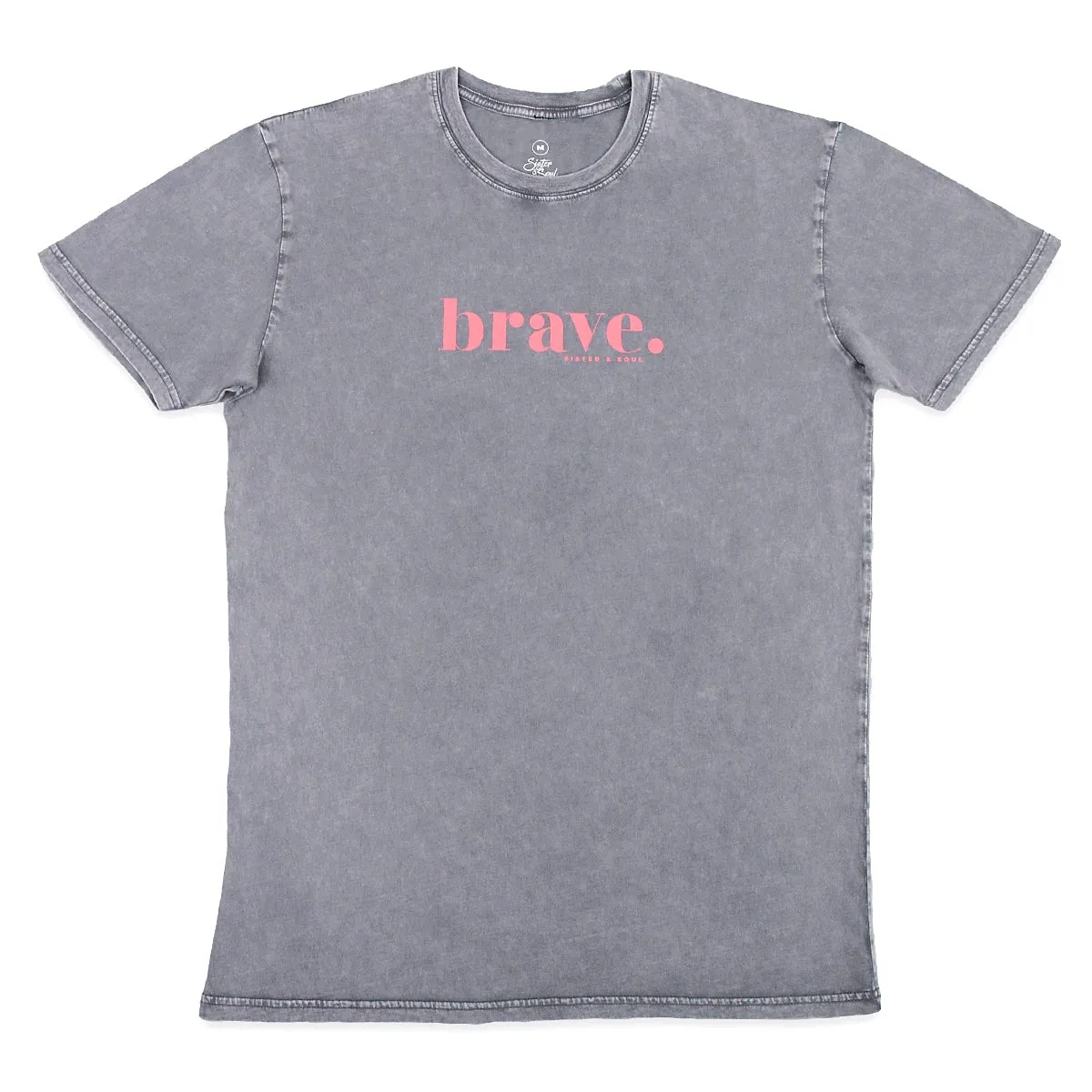 BRAVE - Ash Stone Wash Boyfriend Tee - Pink Print