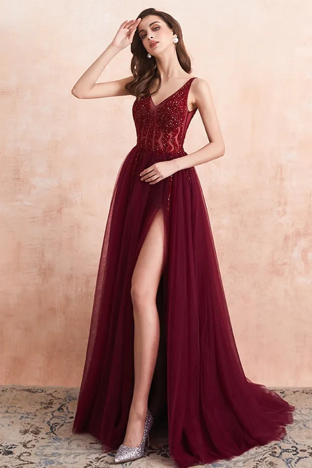 Burgundy Prom Dress Long, Evening Dress, Formal Dress, Graduation School Party Gown, PC0494