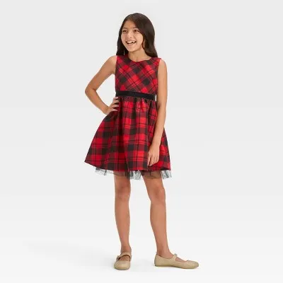 Cat & Jack Girls' Sleeveless High Neck Plaid Dress