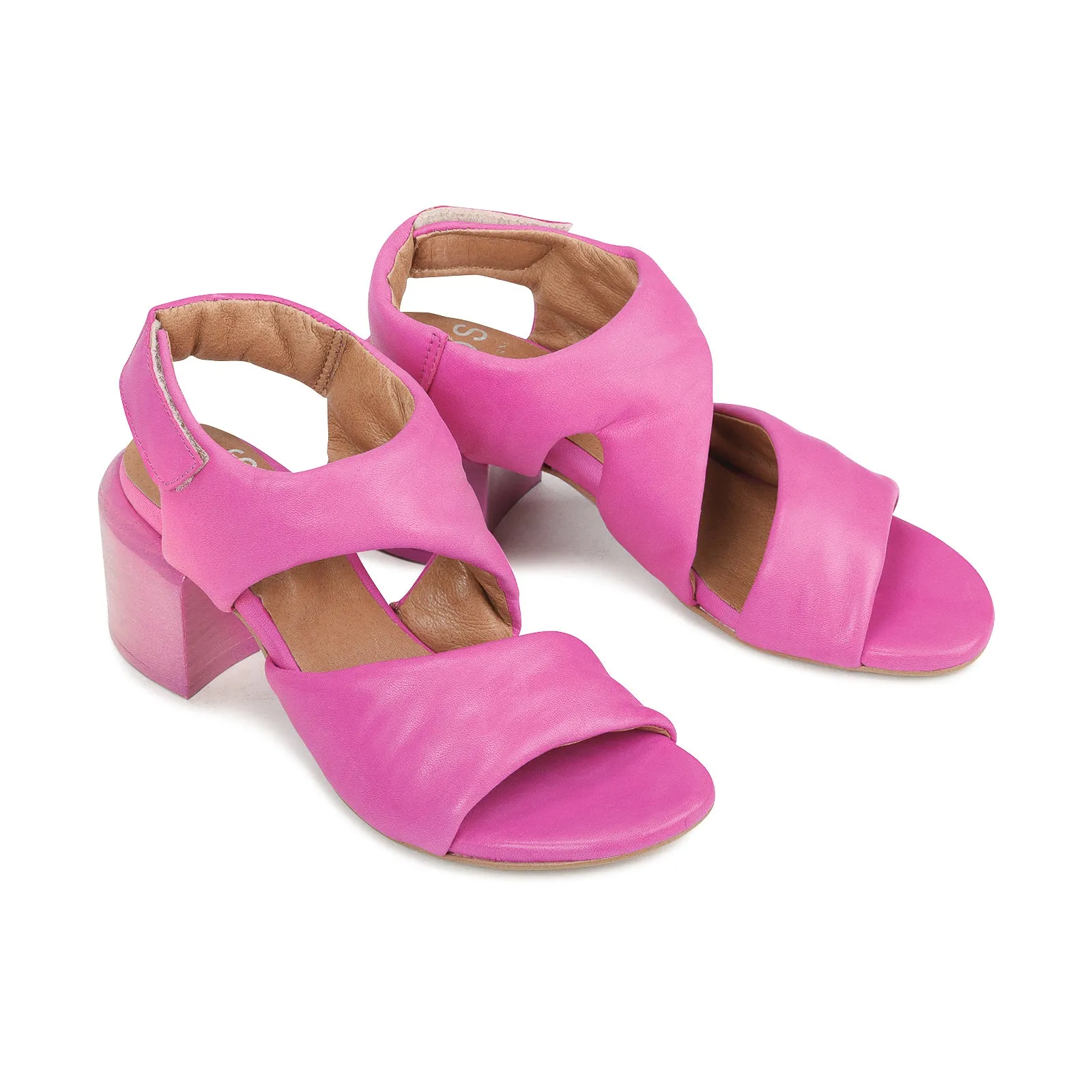 CHARBEL LEATHER BLOCK HEEL SANDALS